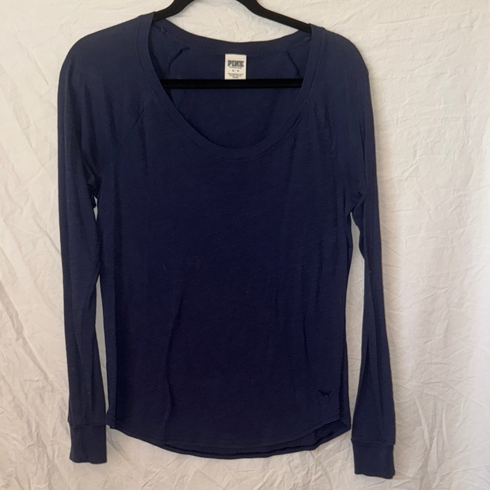 PINK Victoria's Secret Fitted Blue Long Sleeve Tee